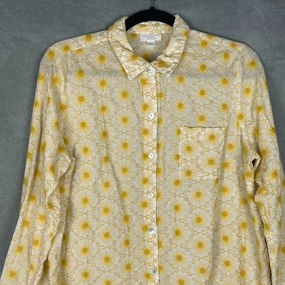 J Jill Top Womens Medium Petite Gold Embroidered Floral Button Down Long Sleeve - Picture 2 of 13